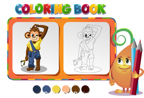 Coloring book about monkey boy vector