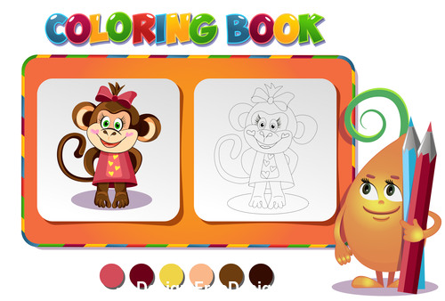 Coloring book about monkey girl vector