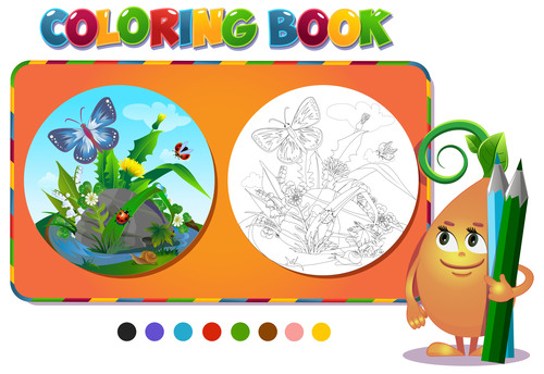 Coloring book insects in the forest glade vector