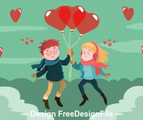 Couple with balloons vector