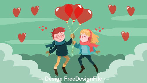 Couple with balloons vector