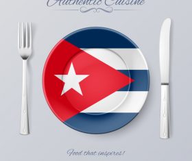 Cuba authentic cuisine and flag circ icon vector