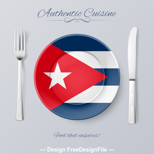 Cuba authentic cuisine and flag circ icon vector