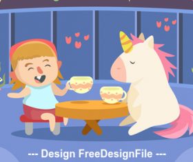 Cute girl with unicorn play vector
