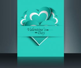 Cyan heart shaped brochure cover vector