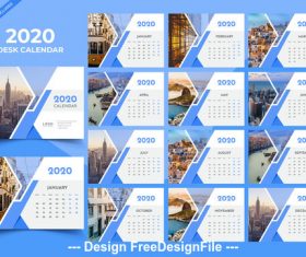 Desk calendar 2020 blue template vector