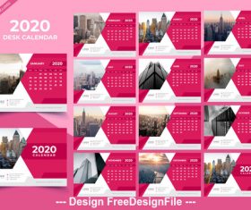 Desk calendar 2020 pink template vector