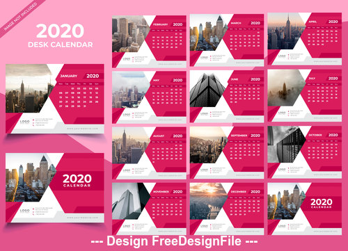 Desk calendar 2020 pink template vector