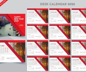 Desk calendar 2020 red with white template vector