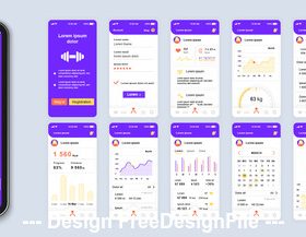 Different functions fitness mobile app Ui Kit Screen vector