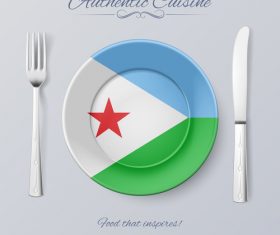 Djibouti authentic cuisine and flag circ icon vector