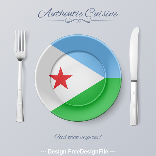 Djibouti authentic cuisine and flag circ icon vector
