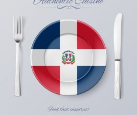 Dominica authentic cuisine and flag circ icon vector