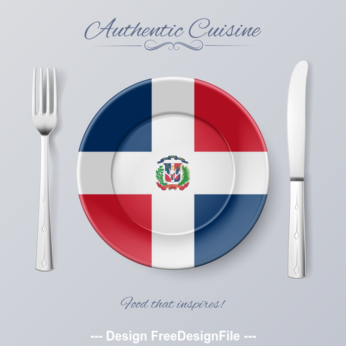 Dominica authentic cuisine and flag circ icon vector