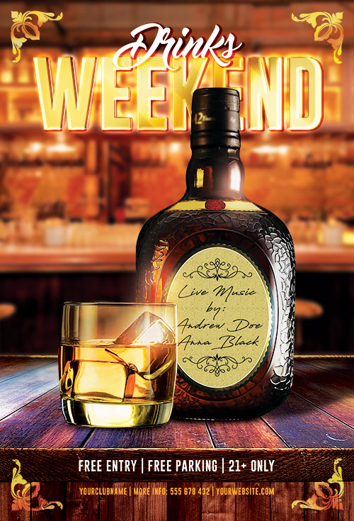 Drinks Weekend Poster PSD Template