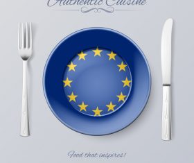 EU authentic cuisine and flag circ icon vector