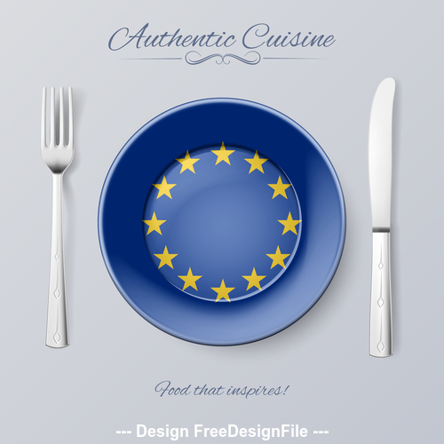EU authentic cuisine and flag circ icon vector