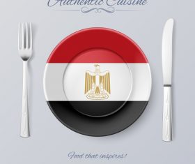 Egyptian authentic cuisine and flag circ icon vector