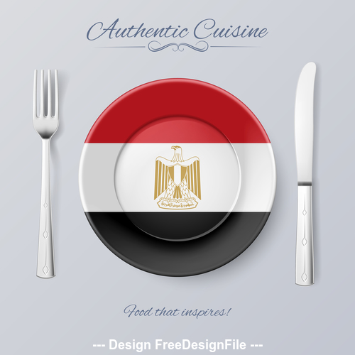 Egyptian authentic cuisine and flag circ icon vector