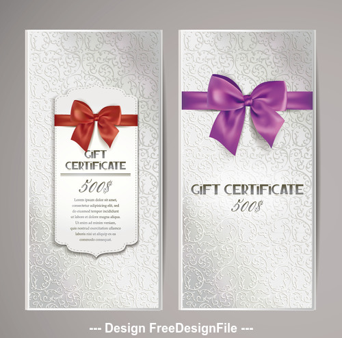 Elegant gift certificates with silk ribbons and floral design vector