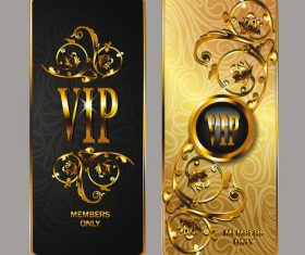 Elegant gold VIP cards with floral design elements vector