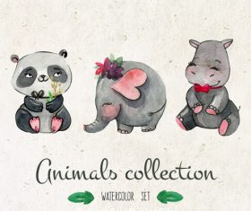 Elephant and panda colorful watercolor animal painting vector
