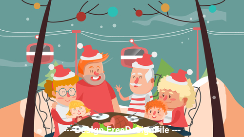 Family christmas cartoon illustration vector