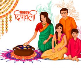 Family making Diwali food of India vector