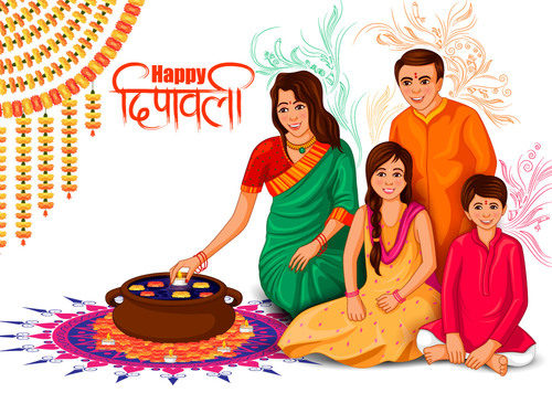 Family making Diwali food of India vector