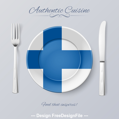 Finland authentic cuisine and flag circ icon vector