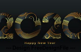 Flower line 2020 digital design happy new year vector