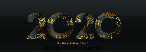 Flower line 2020 digital design happy new year vector