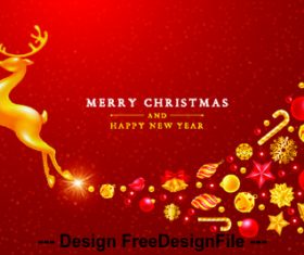 Flying golden deer christmas new year card vector