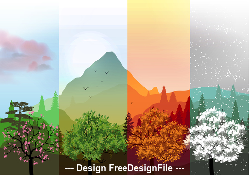 Four season mountain and plant banner vector