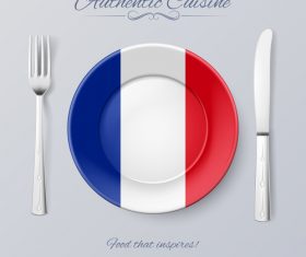 French authentic cuisine and flag circ icon vector