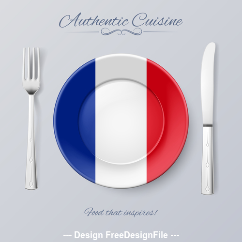 French authentic cuisine and flag circ icon vector