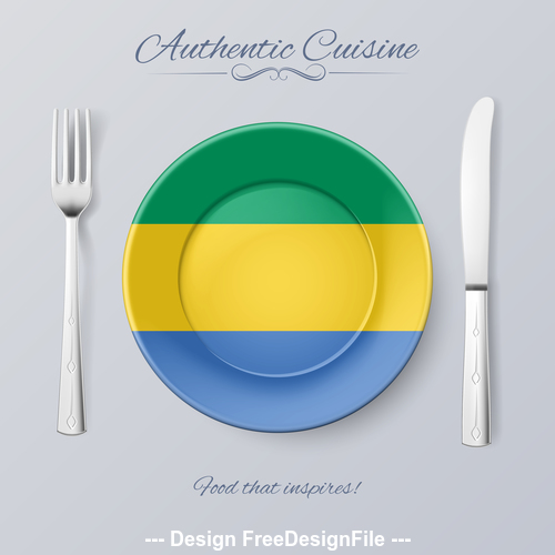 Gabon authentic cuisine and flag circ icon vector
