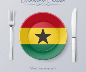 Ghana authentic cuisine and flag circ icon vector