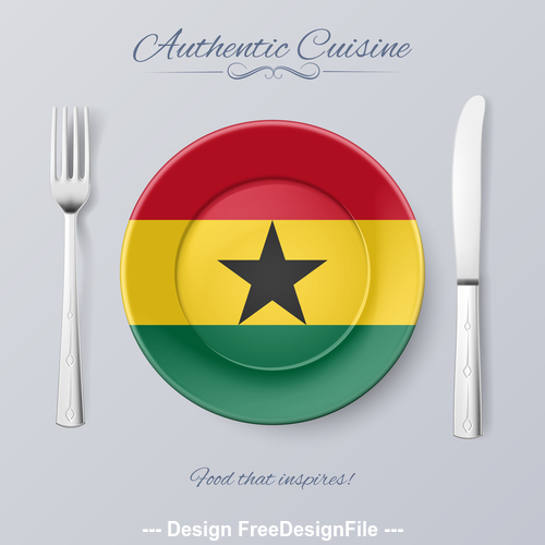 Ghana authentic cuisine and flag circ icon vector