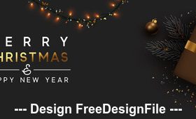 Gift box and pine branches decorated christmas banner vector