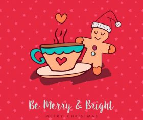Gingerbread and coffee cartoon christmas element card vector