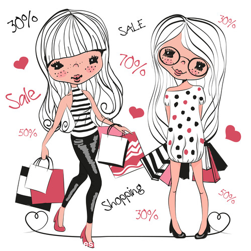 Girl shopping comics vector