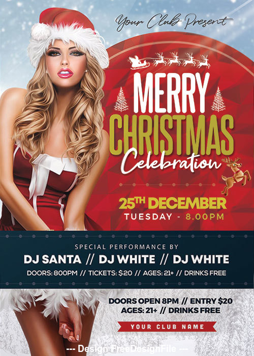 Girl with Christmas Party Flyer PSD Template
