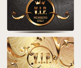 Gold VIP cards with floral design elements vector