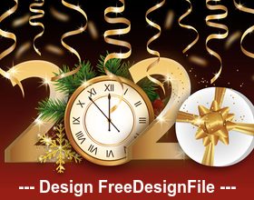 Gold ribbon decoration 2020 new year greeting card vector