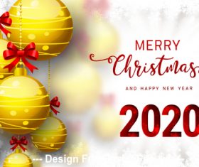 Golden ball decoration pendant 2020 christmas card vector