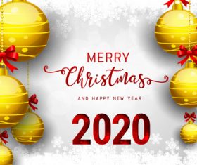Golden ball pendant 2020 christmas card vector
