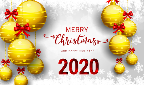 Golden ball pendant 2020 christmas card vector free download
