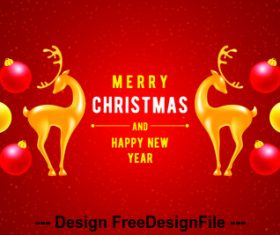Golden deer decoration christmas card vector