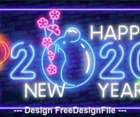 Happy 2020 new year neon greeting card vector